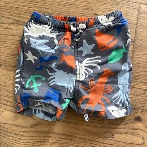 Baby Boden Gray Swim Trunks with Orange, Blue & Green Sea Life